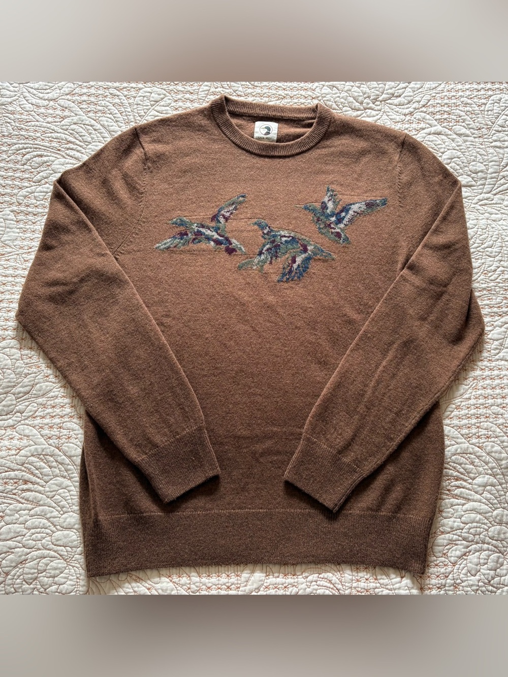 Duck Head Brown Crewneck Sweater with Flying Ducks Motif